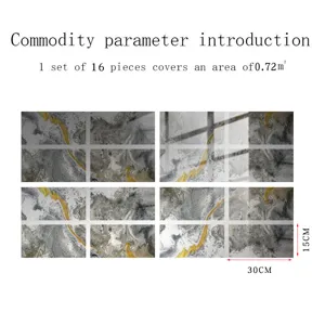 Marble pattern tile sticker detail, thickened crystal film, 30x15cm size, 16pcs set.