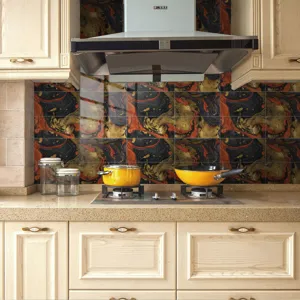 Marble texture kitchen wall tile sticker crystal film waterproof decor detail view