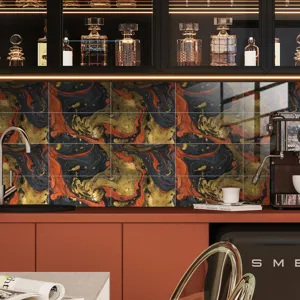 Marble texture kitchen tile sticker, waterproof wall paper for modern home decor renovation.
