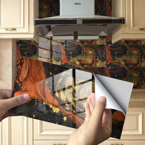 Self-adhesive marble tile sticker waterproof peel and stick wallpaper for kitchen.