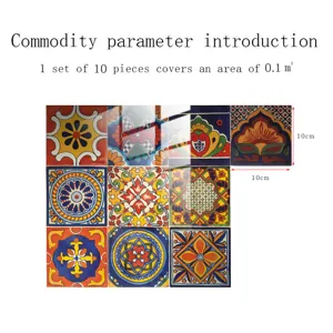 Detail view of colorful mandala tile stickers, self-adhesive wall decor for home.