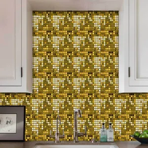 Goldene 3D Mosaik Fliesen Aufkleber wasserdicht PVC Wandtattoo für Küche Rückwand Deko