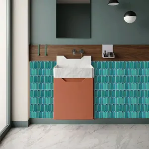 Peacock feather pattern wall tile sticker, waterproof home renovation mural for bathroom decor