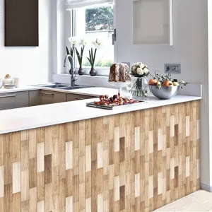 Wood grain tile sticker detail, self-adhesive retro wall sticker closeup showing texture.