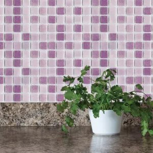 Adesivo per piastrelle a mosaico rosa viola in PVC impermeabile per decorazione casa.