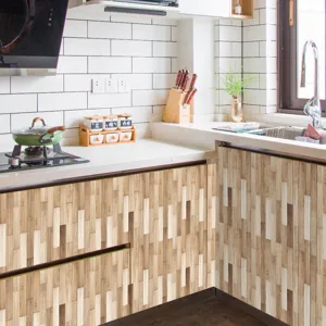 Wood grain kitchen cabinet sticker self adhesive tile wallpaper for home decor renovation
