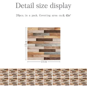 Wood grain self-adhesive tile stickers, vintage 15x15cm wall decals, 20pcs pack for decor.