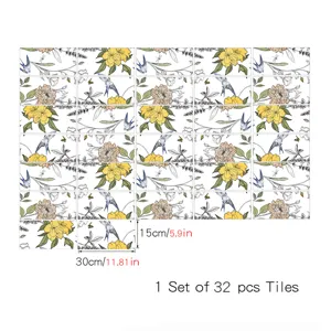 Adesivi per piastrelle in stile francese uccello botanico impermeabili 32 pezzi cad