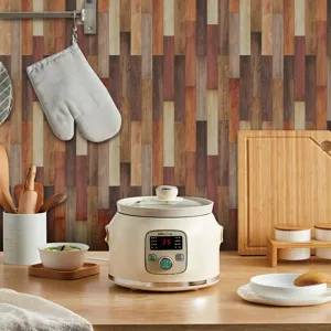 Electric ceramic stew pot with digital display and multi-function cooking settings for kitchen.