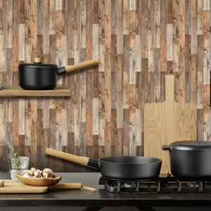 Vintage wood grain wall sticker self adhesive retro tile wallpaper for home kitchen decor