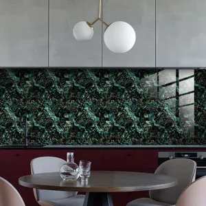 Dark green gold marble texture waterproof kitchen wall sticker self adhesive tile film decor.