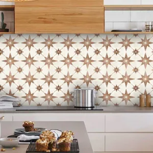 Self-adhesive PVC waterproof tile stickers for kitchen wall decor, easy DIY removable.