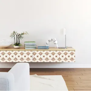 Self-adhesive PVC mosaic tile sticker for modern furniture decor and waterproof wall renovation.