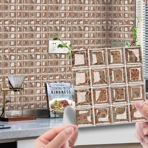 Waterproof peel and stick mosaic tile sticker, PVC removable wall sticker for home kitchen decor.