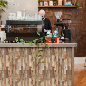 Wood grain tile sticker self adhesive retro wall sticker for furniture and counter decor