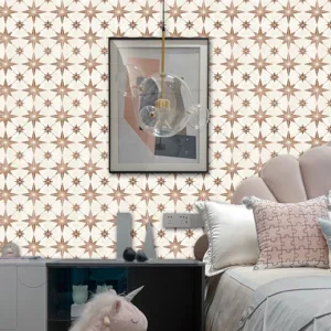 Self-adhesive PVC wall sticker featuring retro geometric star pattern for easy DIY home decor.