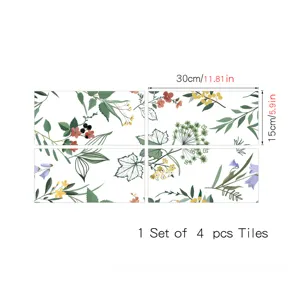 Dettaglio adesivi per piastrelle botanici francesi, set da 4 pezzi, misura 30x15cm.
