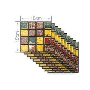 3D mosaic tile stickers self adhesive waterproof wall decor retro square peel and stick tiles