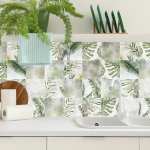 Adesivo per piastrelle impermeabile foglie verdi tropicali carta da parati cucina.