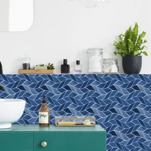 Self-adhesive blue mosaic wall sticker PVC waterproof tile decal for home decor DIY renovation.