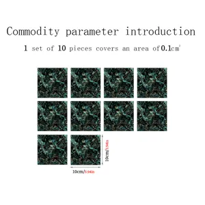 Marble pattern tile stickers waterproof self-adhesive green gold 10pcs 10x10cm home decor