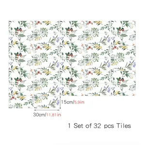 Dettaglio adesivi per piastrelle botanici francesi, set di 32 adesivi murali decorativi.