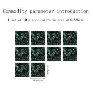 Marble tile stickers waterproof wall decor self adhesive decals set 10pcs 15x15cm