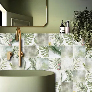 Adesivi per piastrelle con foglie verdi tropicali per cucina e bagno decorazione murale e rinnovo.