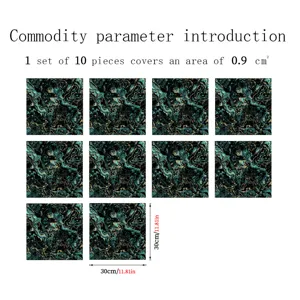 Marble pattern tile stickers waterproof self-adhesive wall decor set of 10 pieces 30x30cm