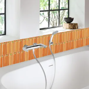 Peacock feather tile sticker, orange crystal film waterproof wall mural for bathroom home decor detail