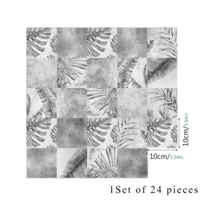 Adesivi per Piastrelle Foglie Tropicali Bianco e Nero 24 Pezzi 10x10cm Decorazione Parete