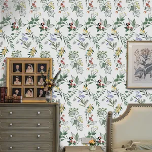 Carta da parati adesiva con motivi floreali botanici francesi per decorare la camera