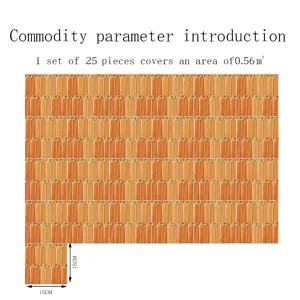 Orange peacock feather tile stickers, 25 pieces cover 0.56 sqm, 15x15cm home decor