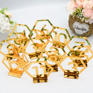 Goldene Spiegel Acryl Tischkarten Hexagon Hochzeit Tisch Nummern Deko Set 2mm dick