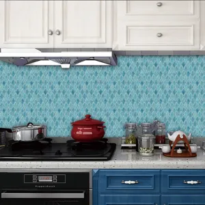 Blue diamond mosaic tile sticker self-adhesive PVC kitchen backsplash waterproof wall decor