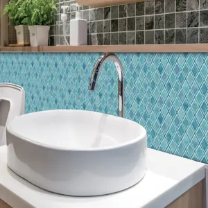 Detail shot of waterproof self-adhesive mosaic tile sticker for bathroom wall decor.