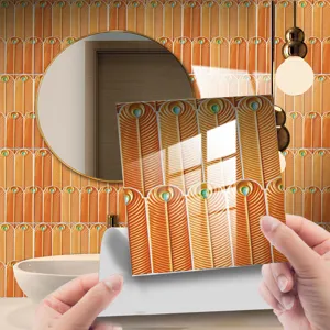 Peacock feather tile sticker detail shot, crystal film finish surface texture display scene