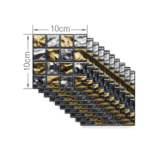 3D self-adhesive mosaic tile sticker, gold and silver metallic wall decor 10x10cm.