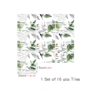 Adesivi per piastrelle tropicali impermeabili per cucina e bagno decorazione murale 16pz.