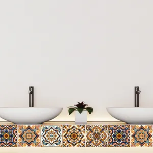Moroccan tile sticker detail showing vintage geometric pattern on bathroom counter surface.
