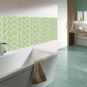 Vista dettagliata adesivi per piastrelle a mosaico verde, carta da parati PVC per bagno.
