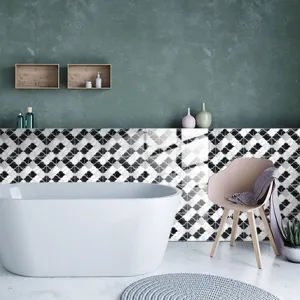 Scène de détail d'autocollant de carrelage mural de salle de bain avec motif de lotus 3D.
