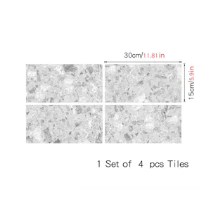 Detailed view of grey terrazzo pattern self-adhesive tile stickers, set of 4 pieces for home.
