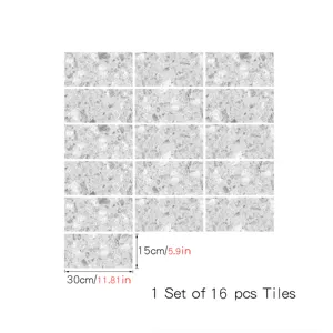 Waterproof grey terrazzo tile stickers self adhesive wall tiles 16pcs set 15x30cm home decor