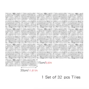 Detail view of grey terrazzo tile stickers, self-adhesive wall and floor decor film.