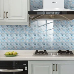 Autocollant de carrelage de cuisine 3d écaille de poisson bleu déco murale détail