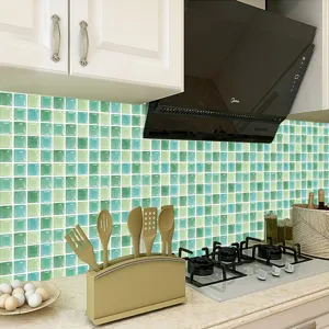 Cuisine autocollant carreau mosaïque détail, vert étanche adhésif mural décoration autocollant.