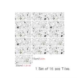 Terrazzo tile stickers self adhesive waterproof wall floor stickers 16 pcs set 30x15cm.
