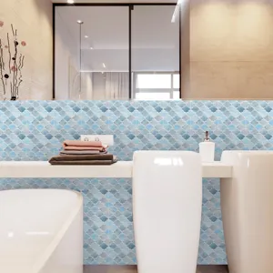 Autocollant de carrelage lotus bleu amovible film cristal 3D décoration murale de salle de bain