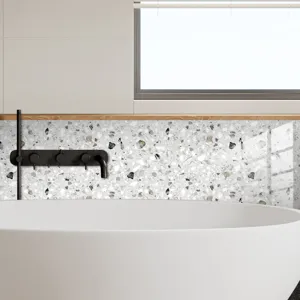 Terrazzo pattern crystal film tile sticker detail shot, showing modern decorative wall texture.